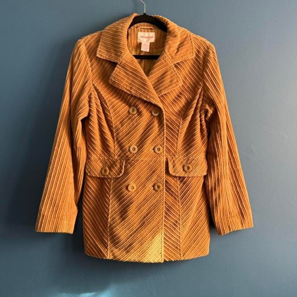 Y2K Xhilaration Corduroy Pea Coat Women's Size Medium 100% Cotton Tan Beige Boho